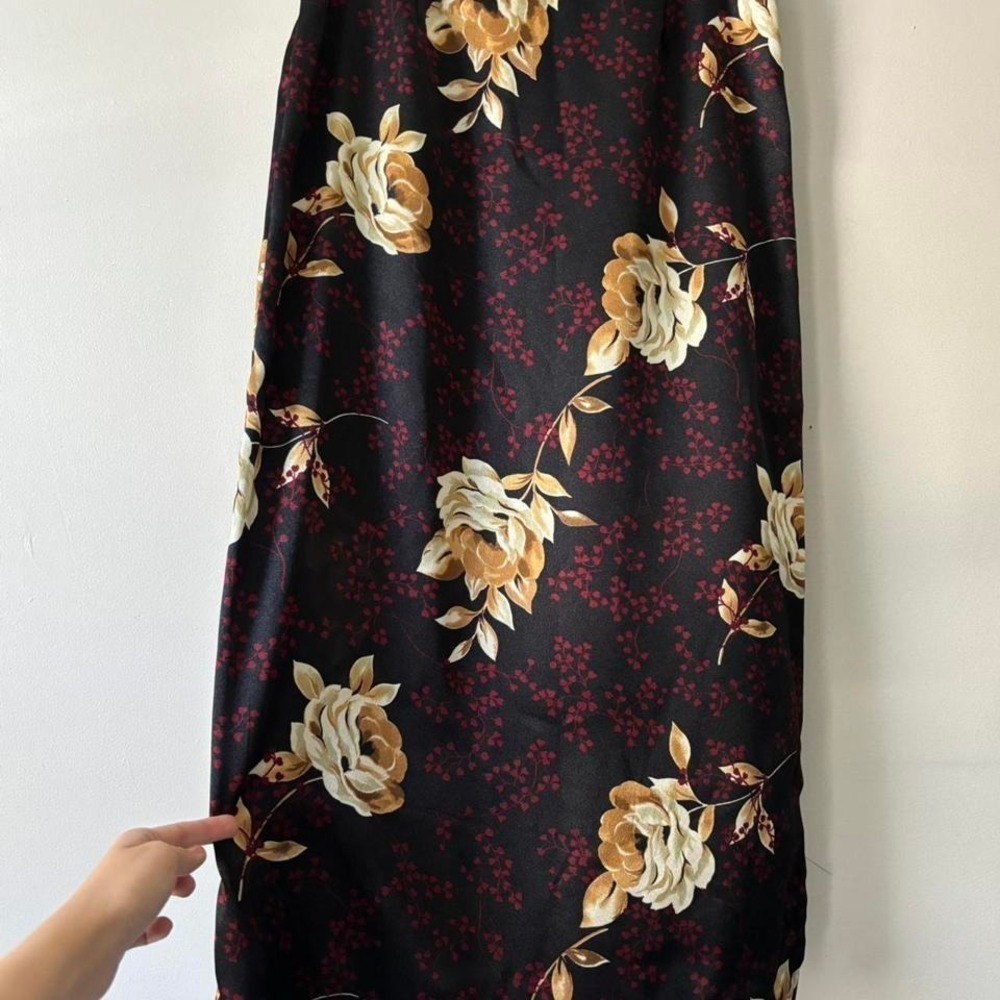 Vintage Cottagecore Black Floral Maxi Fairycore Boho Skirt - Size Small